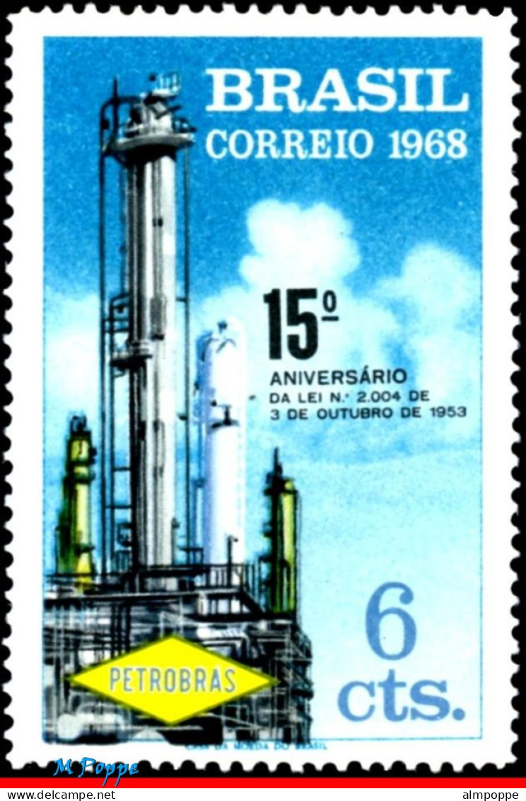 Ref. BR-1098 BRAZIL 1968 - PETROBRAS, THE NATL. OILCOMPANY, 15TH ANNIV., MNH, OIL 1V Sc# 1098 - Aardolie