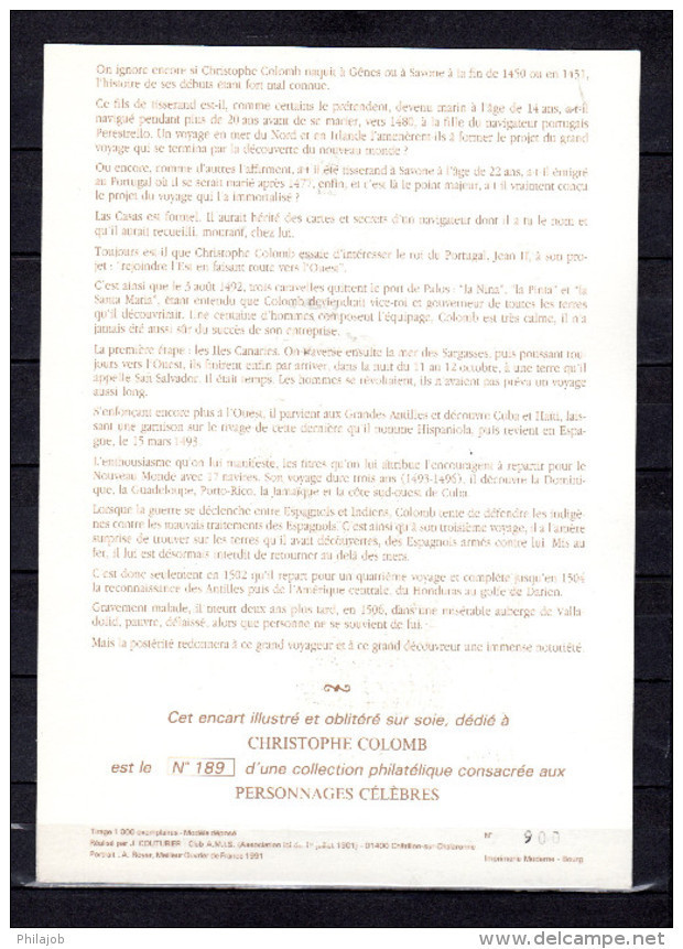 " EUROPA C. COLOMB " Sur Encart 1er Jour N°té / Soie Rare (1000) Edit° A.M.I.S N° YT 2755 56 Parf état FDC à Saisir !!! - Christophe Colomb