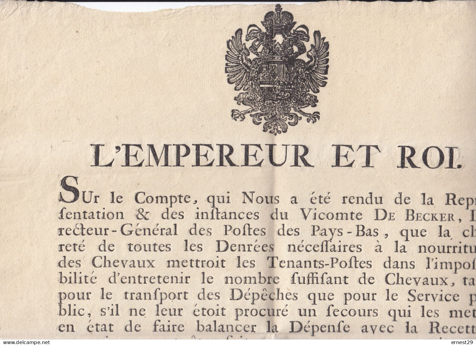 Belgique Affiche Du 7 Décembre 1793 Annonçant Une Surtaxe Au Profit Des Tenants-postes - Dépliants De La Poste