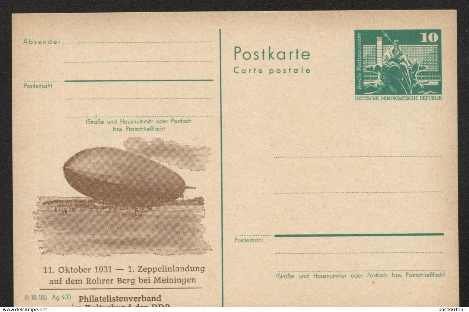 DDR P79-38c-81 C170-d Postkarte ZUDRUCK Zeppelinlandung Meiningen Typ 3 1981 - Cartes Postales Privées - Neuves
