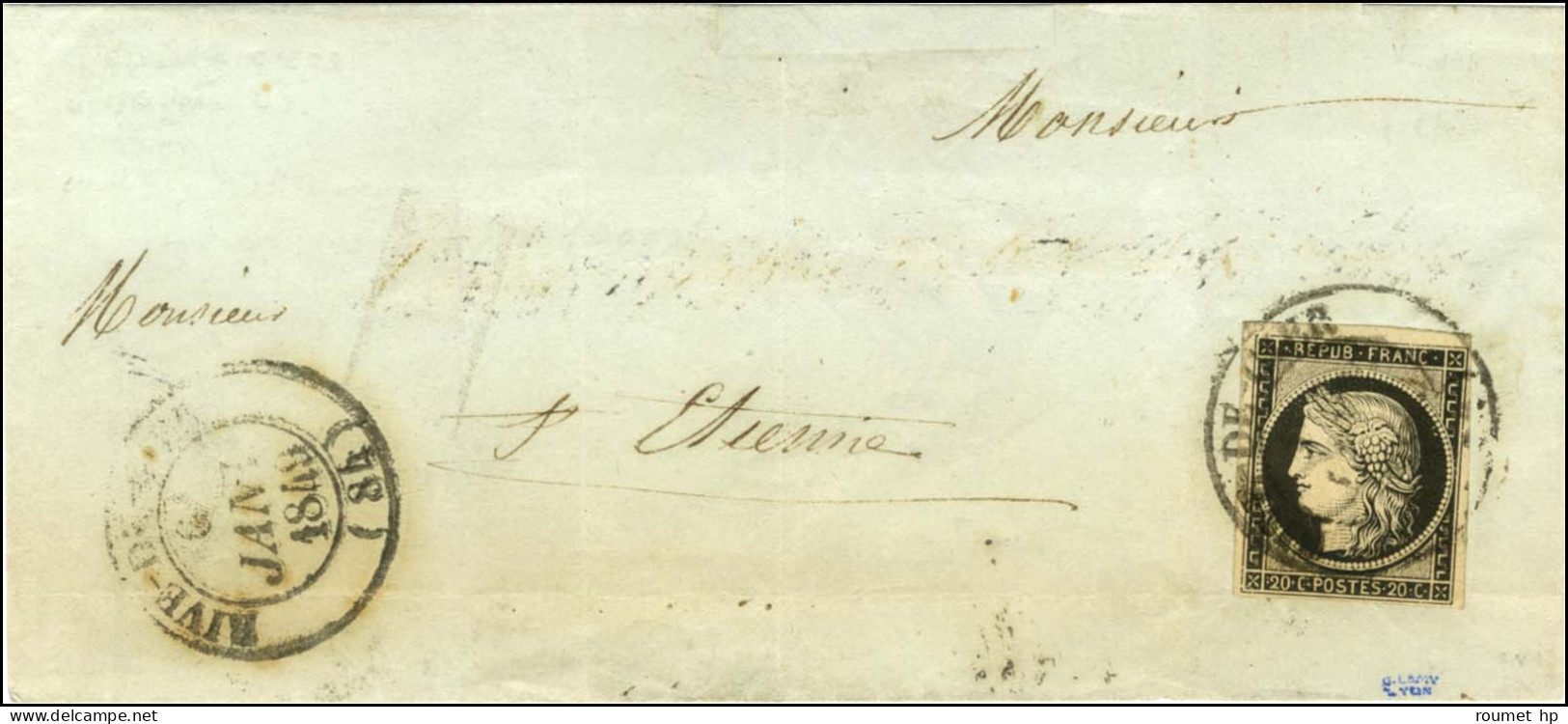 Càd T 14 RIVE-DE-GIER (84) 6 JANV. 1849 / N° 3 Sur Lettre Sans Texte Avec Adresse Partiellement Effacée Pour Saint Etien - 1849-1850 Ceres