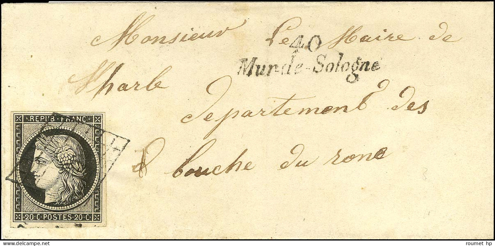 Grille / N° 3 Cursive 40 / Mur-de-Sologne Sur Lettre Pour Arles. 1849. - TB / SUP. - R. - 1849-1850 Ceres