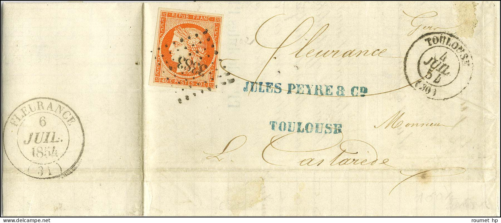 PC 3383 / N° 5 Orange Vif Très Belles Marges Càd T 15 TOULOUSE (30) 4 JUIL. 54 Sur Lettre 2 Ports Avec Texte Pour Fleura - 1849-1850 Ceres