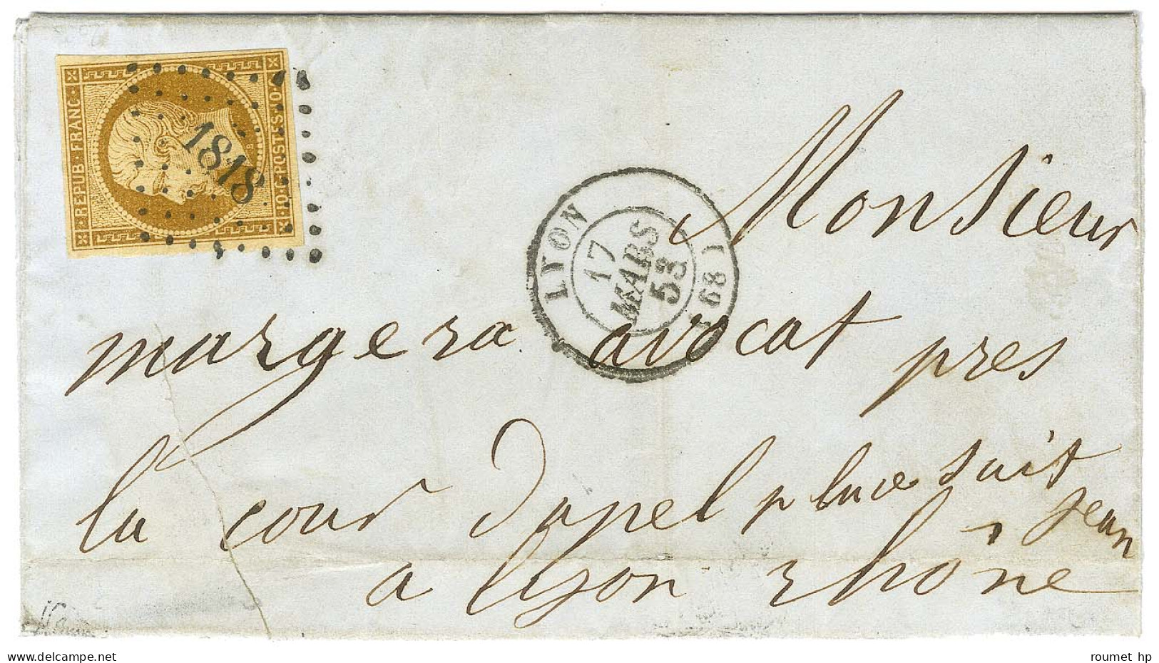 PC 1818 / N° 9 Càd T 15 LYON (68) Sur Lettre Avec Texte Adressée Localement. 1853. - TB. - R. - 1852 Louis-Napoléon