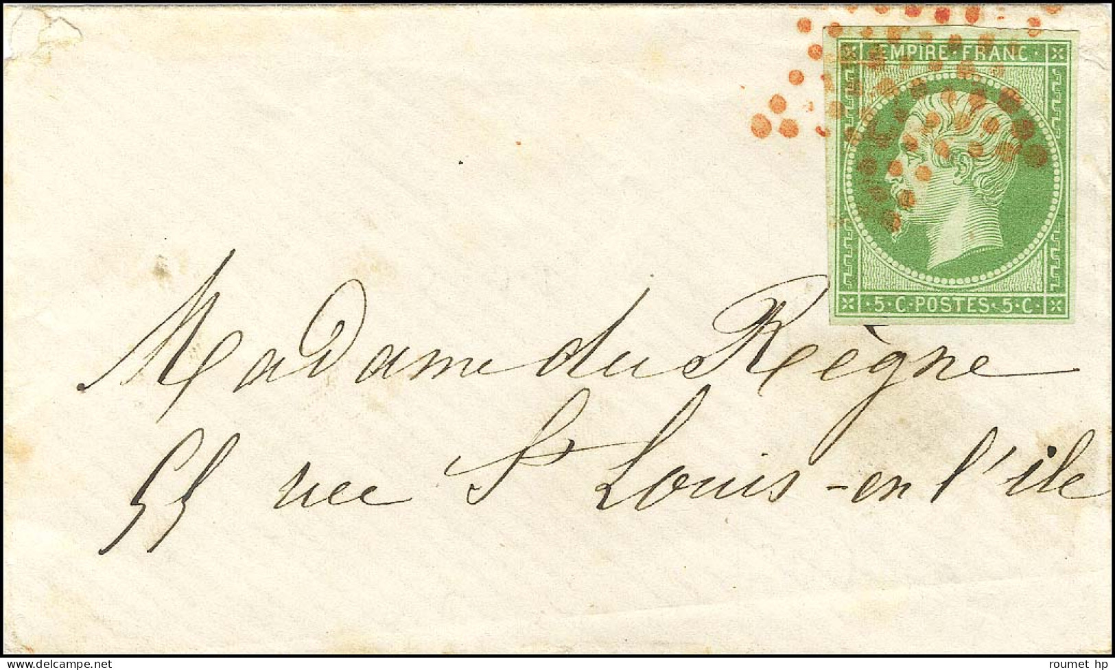 Etoile Rouge / N° 12 Vert Foncé Sur Vert Sur Enveloppe Carte De Visite Adressée Localement. - SUP. - R. - 1853-1860 Napoleone III