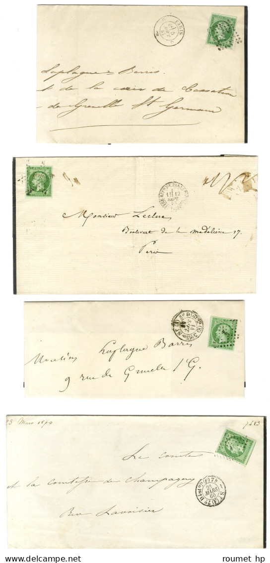 Lot De 4 Lettres Affranchies Avec N° 12 (diverses Nuances). Pièces Choisies. - TB / SUP. - 1853-1860 Napoleone III