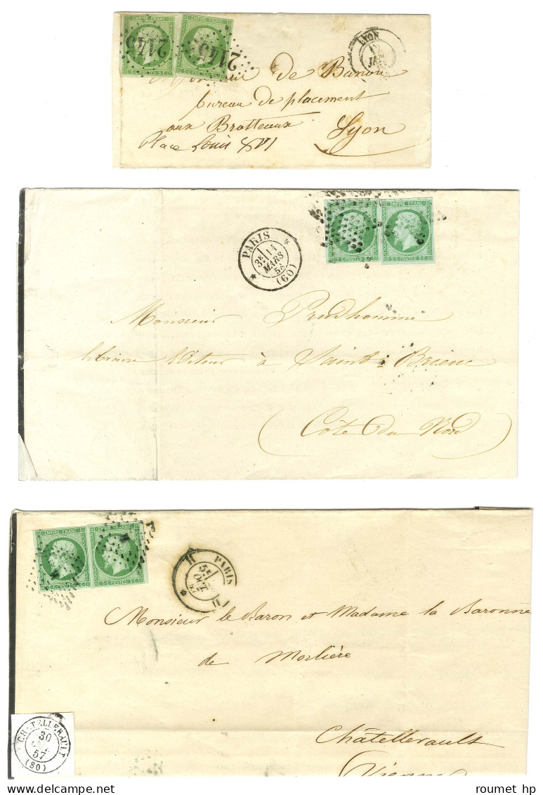 Lot De 3 Lettres Affranchies Avec N° 12 (2) (diverses Nuances). - TB / SUP. - 1853-1860 Napoleon III