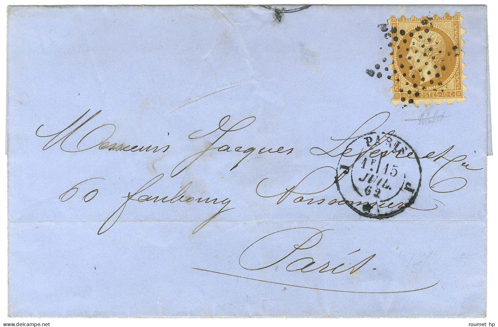 Etoile / N° 13 Piquage Susse Càd J PARIS J Sur Lettre Locale. 1862. - TB / SUP. - 1853-1860 Napoléon III