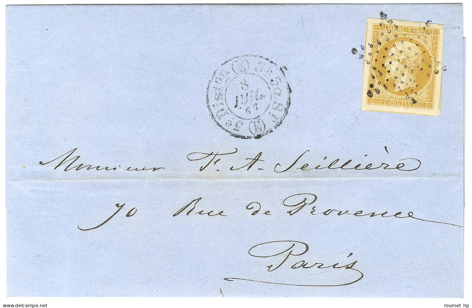 Etoile / N° 13 Nuance Citron Superbes Marges Càd De Distribution (E) Sur Lettre Adressée Localement. 1857. - SUP. - 1853-1860 Napoléon III.