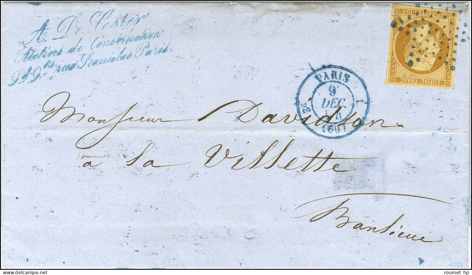 Etoile Bleue / N° 13 Càd Bleu PARIS (60) Sur Lettre Pour La Villette. 1854. - TB / SUP. - R. - 1853-1860 Napoleon III