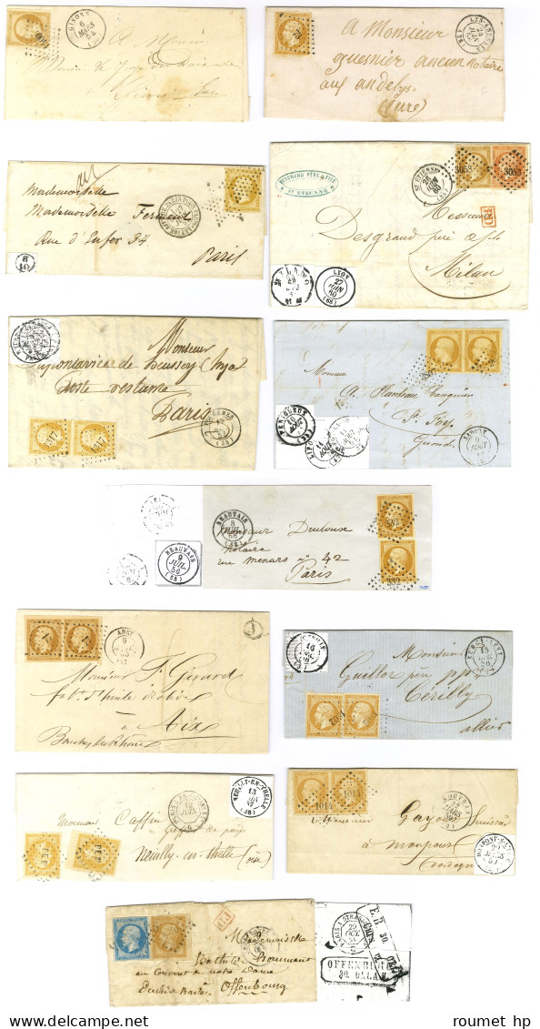 Lot De 12 Lettres Affranchies Avec N° 13 Type 1 Dont Nuances Et Paires. Pièces Choisies. - TB / SUP. - 1853-1860 Napoléon III.