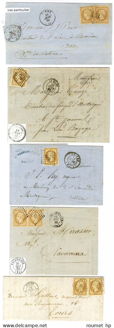 Lot De 5 Lettres Diverses Affranchies Avec N° 13 Type 2 Dont Nuances. - TB / SUP. - 1853-1860 Napoléon III