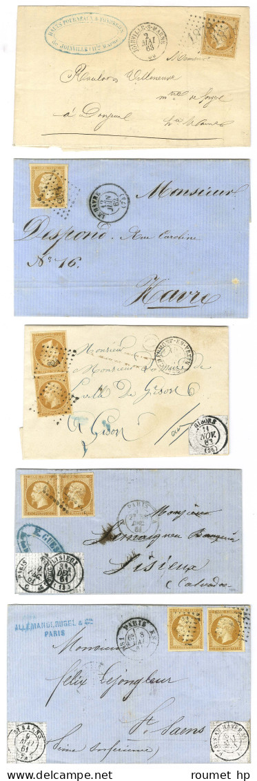 Lot De 5 Lettres Diverses Affranchies Avec N° 13 Type 2 Dont Nuances. - TB / SUP. - 1853-1860 Napoléon III.