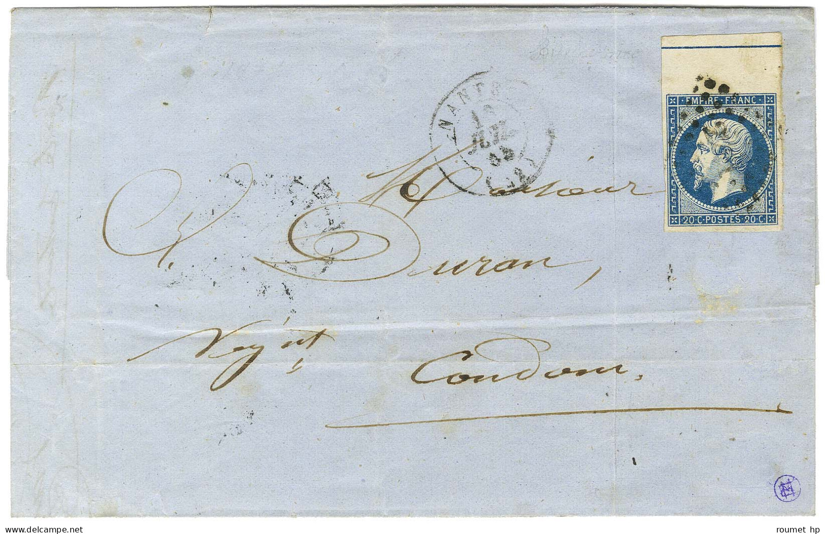 PC 2221 / N° 14 Bdf Filet D'encadrement Càd T 15 NANTES (42) Sur Lettre Pour Condom. 1854. - TB. - 1853-1860 Napoléon III.