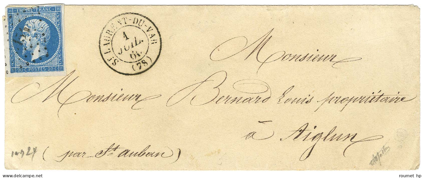 PC 3154 / N° 14 (leg Def) Càd T 15 ST LAURENT-DU-VAR (78) Sur Lettre Pour Aiglun. 1860. - TB / SUP. - R. - 1853-1860 Napoléon III