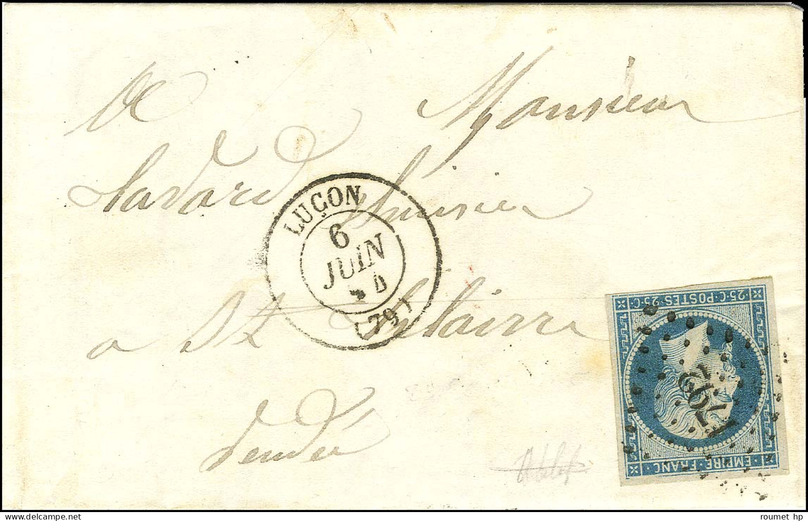 PC 1792 / N° 15 Càd LUCON (70) Sur Lettre Pour Fontenay Le Comte. 1854. - SUP. - 1853-1860 Napoleon III