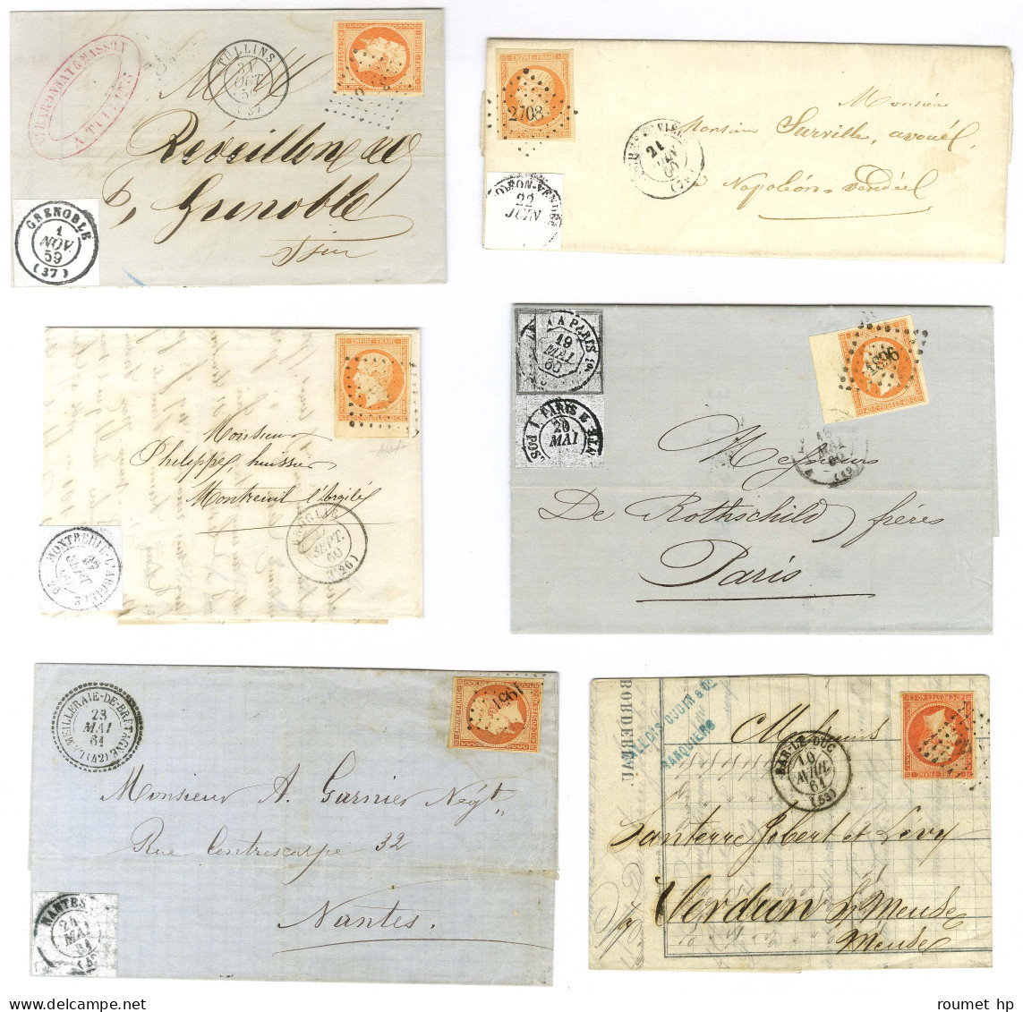 Lot De 6 Lettres Affranchies Avec N° 16, Nuances Et 2 Bords De Feuille. Pièces Choisies. - TB. - 1853-1860 Napoléon III.