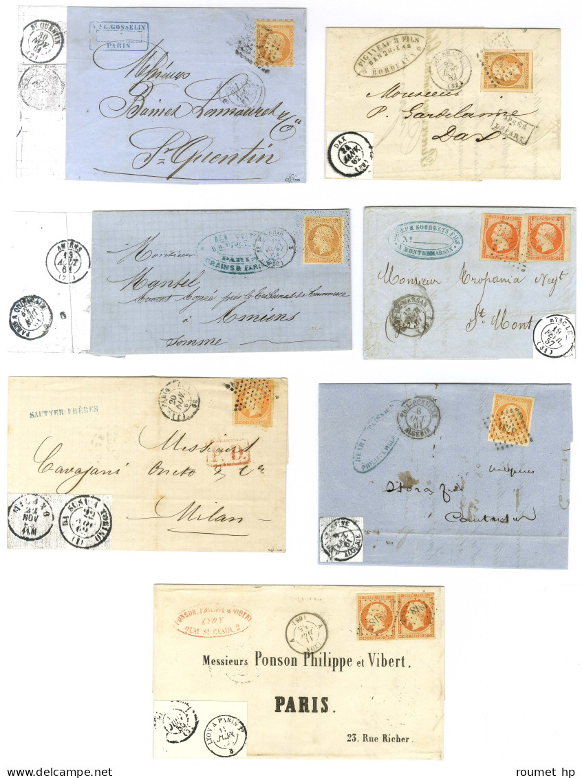 Lot De 7 Lettres Affranchies Avec N° 16, Dont Piquage Susse Et Percées En Ligne. - TB. - 1853-1860 Napoleon III