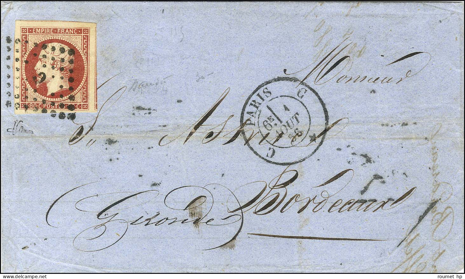 Losange C / N° 17 Superbes Marges Càd C PARIS C Sur Lettre 3 Ports Pour Bordeaux. 1856. - TB / SUP. - 1853-1860 Napoléon III