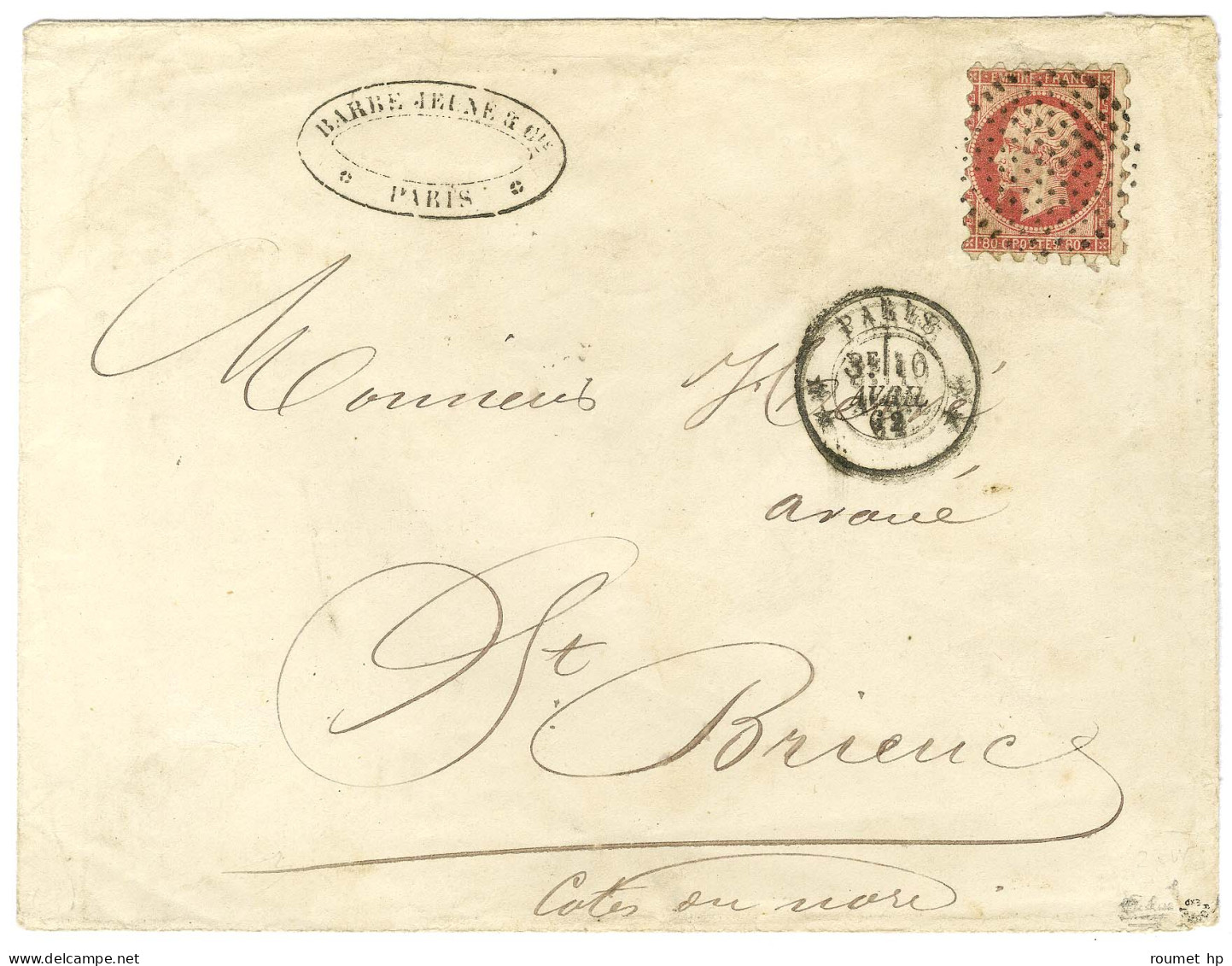 Rond De Points / N° 17 Piquage Susse Càd ** PARIS ** Sur Lettre 3 Ports Pour Saint Brieuc. 1862. - TB / SUP. - R. - 1853-1860 Napoleon III