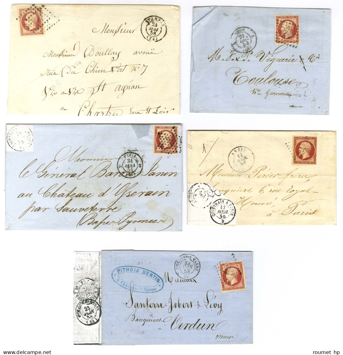 Lot De 5 Lettres Affranchies Avec N° 17, Diverses Nuances. - TB / SUP. - 1853-1860 Napoleon III