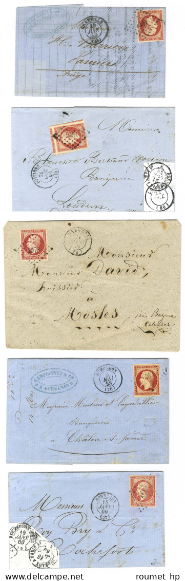 Lot De 5 Lettres Affranchies Avec N° 17, Diverses Nuances. - TB / SUP. - 1853-1860 Napoleon III