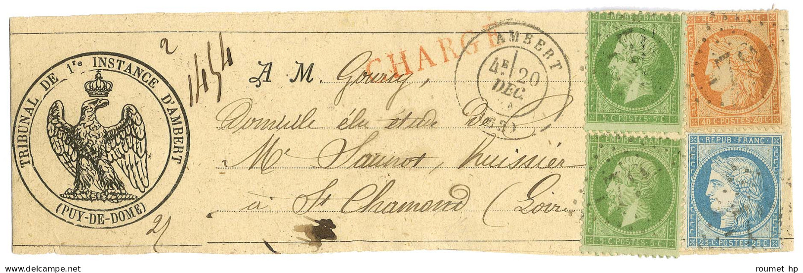 GC 79 / N° 20 (2) + 38 + 60 (marge Sup Massicotée) Càd T 17 AMBERT (62) Sur Bande D'imprimé Chargée Pour Saint Chamond.  - 1862 Napoléon III