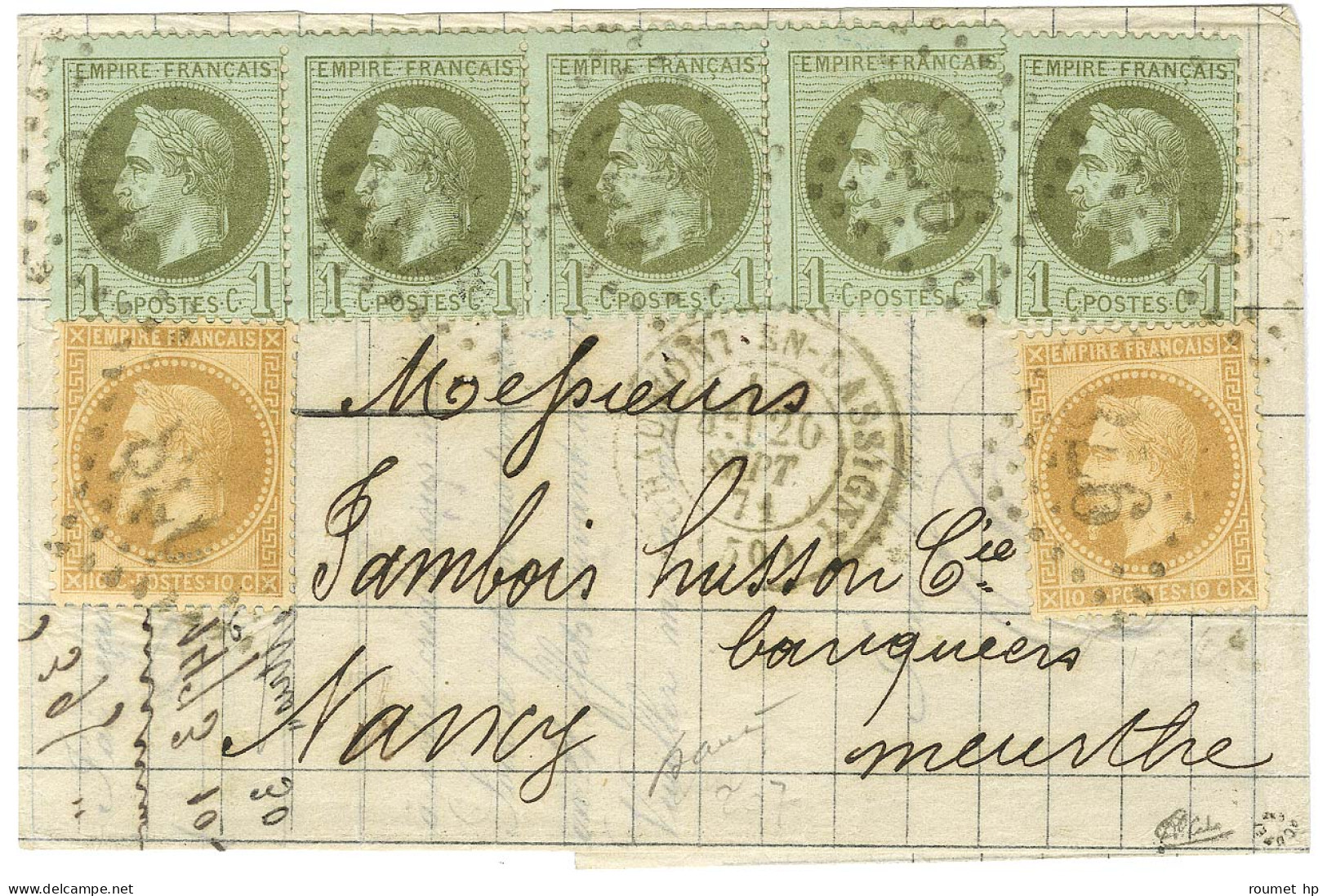 GC 978 / N° 25 Bande De 4 + 1 Ex + 28 (2) Càd T 17 CHAUMONT EN BASSIGNY (50) 26 SEPT. 71 Sur Lettre Pour Nancy. - TB / S - 1863-1870 Napoleon III With Laurels