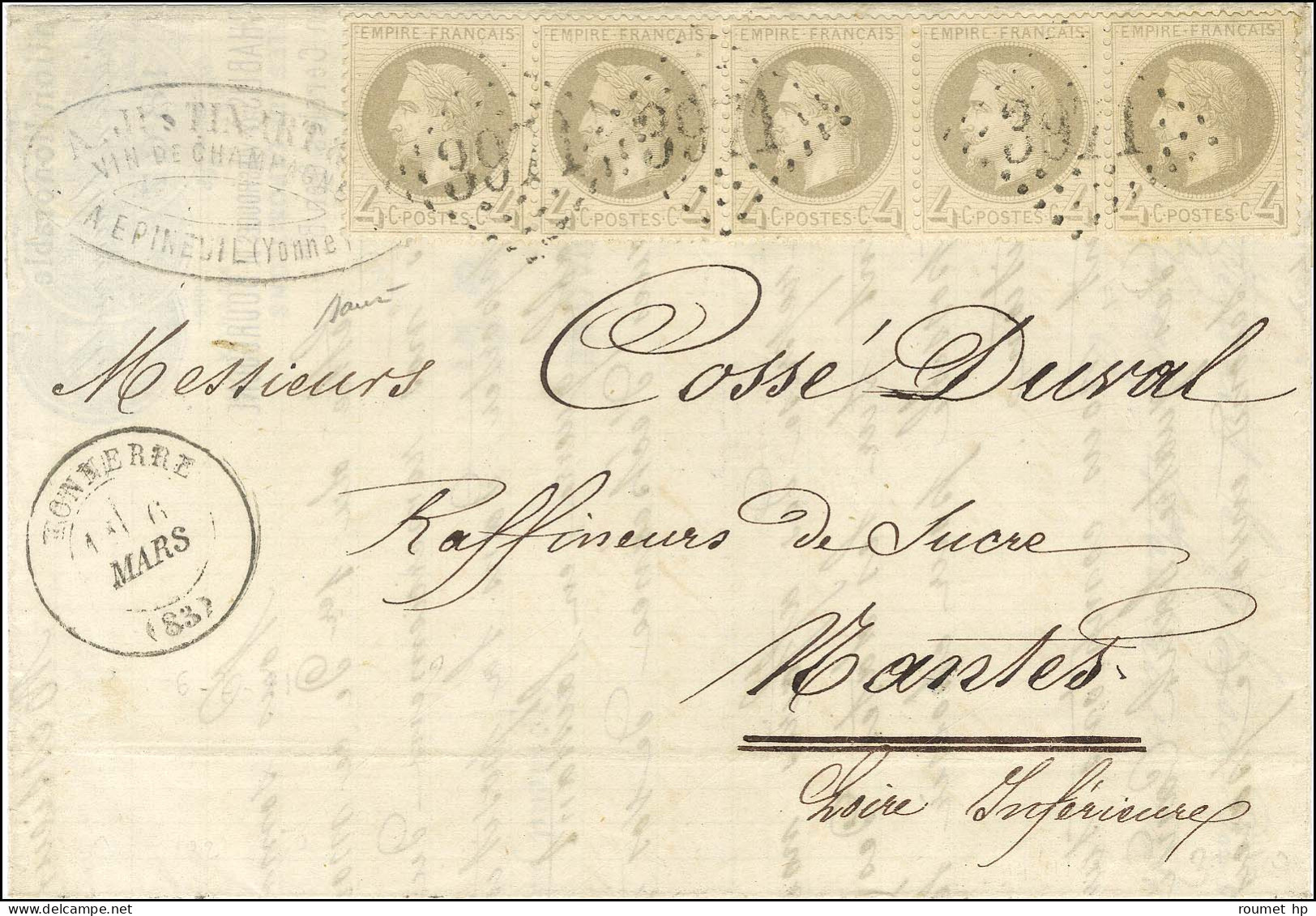 GC 3071 / N° 27 Bande De 5 Càd T 17 TONNERRE (83) Sur Lettre Pour Nantes. 1871. - SUP. - R. - 1863-1870 Napoléon III Con Laureles