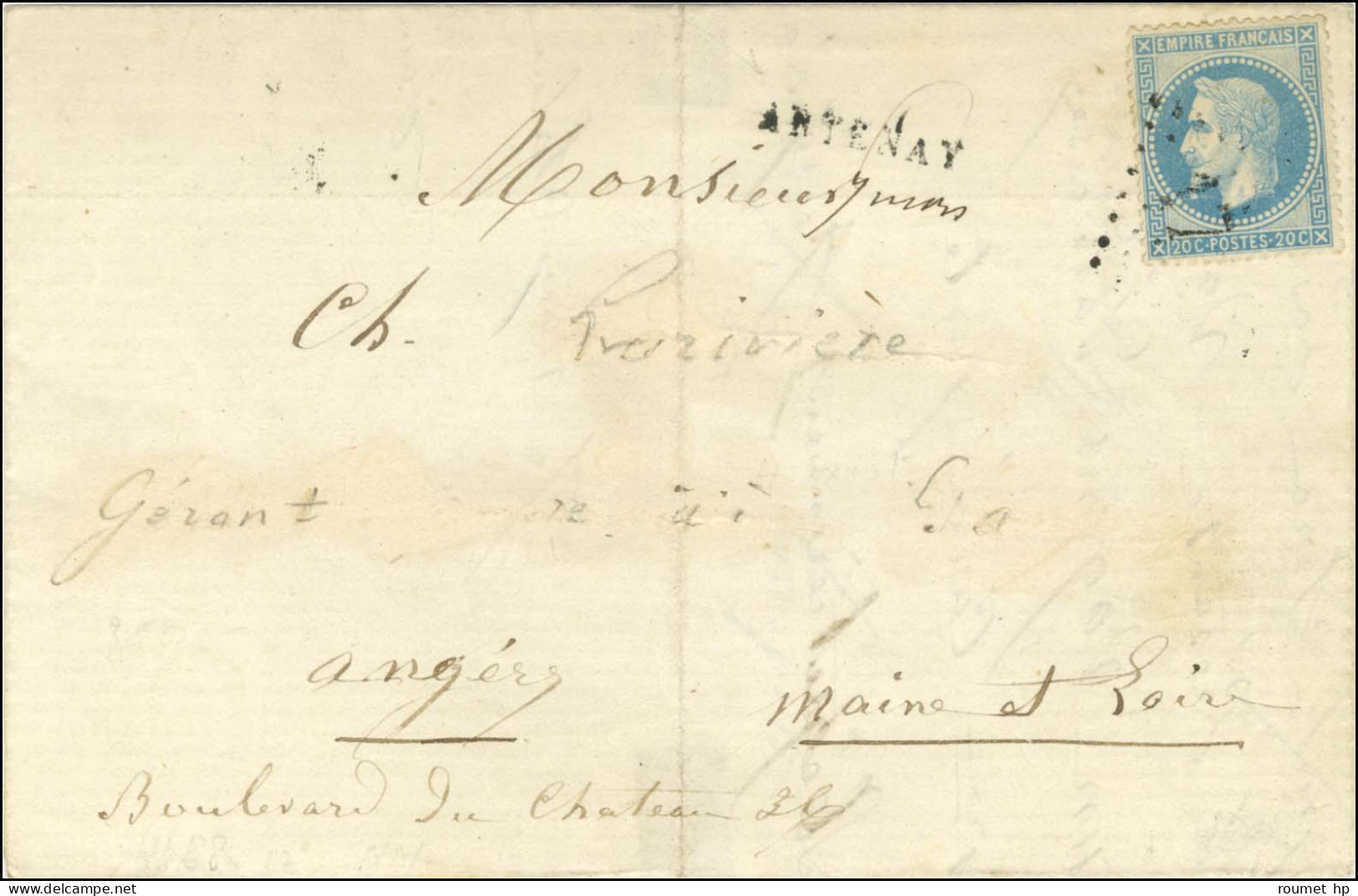 GC 179 / N° 29 Griffe Provisoire ARTENAY Sur Lettre Avec Texte Pour Angers. 1871. - TB / SUP. - R. - 1863-1870 Napoléon III Con Laureles
