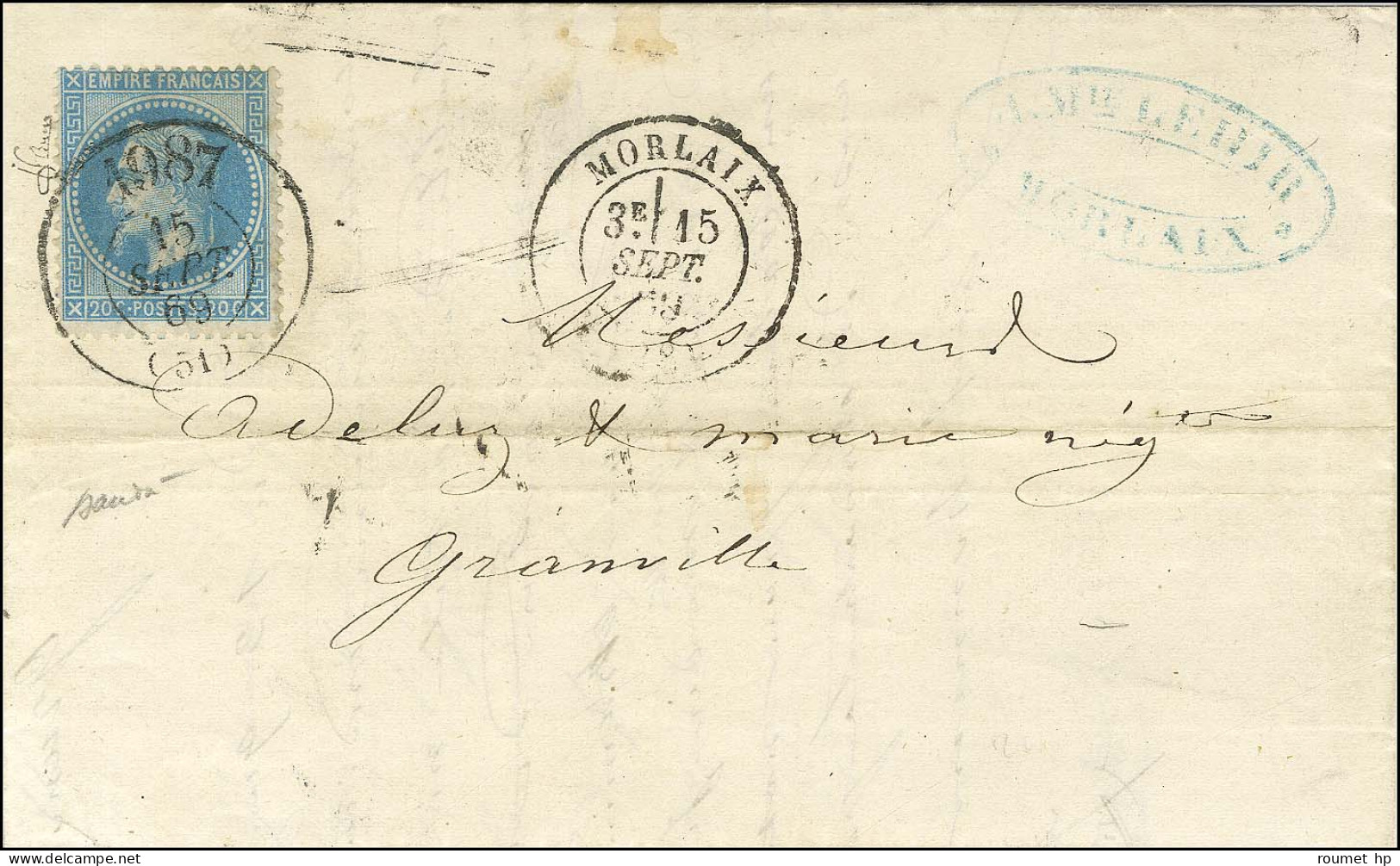 Bureau De Passe 1087 (51) (LAVAL) / N° 29 à Côté Càd T 17 MORLAIX (28) Sur Lettre Avec Texte Daté De Morlaix Pour Granvi - 1863-1870 Napoleon III Gelauwerd