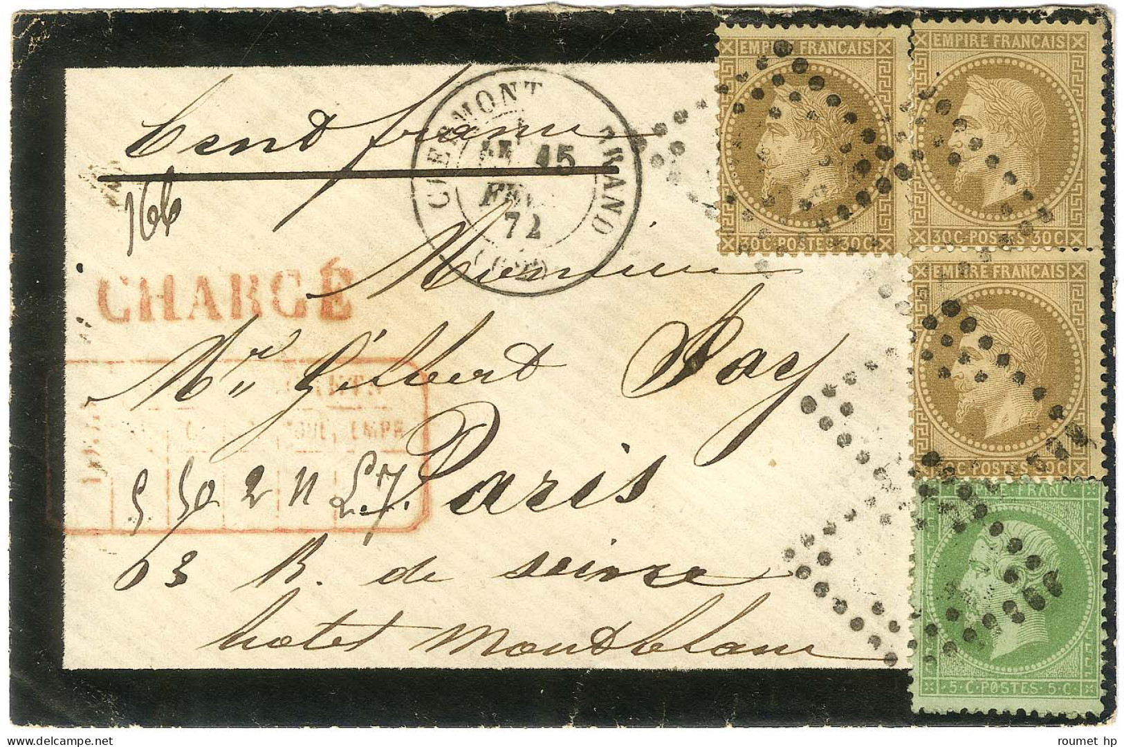 Losange évidé / N° 20 + 30 (3) Càd T 17 CLERMONT-FERRAND (62) Sur Lettre Chargée Avec Descriptif Au Recto, Pour Paris. 1 - 1863-1870 Napoléon III. Laure