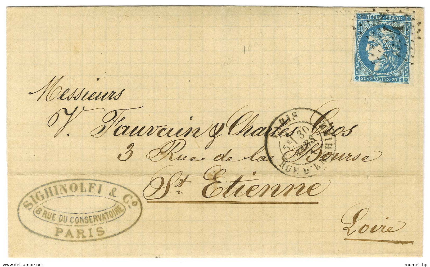 Etoile 4 / N° 46 Càd PARIS / RUE D'ENGHIEN 30 MARS 71 Sur Lettre Pour Saint Etienne. - TB / SUP. - 1870 Ausgabe Bordeaux