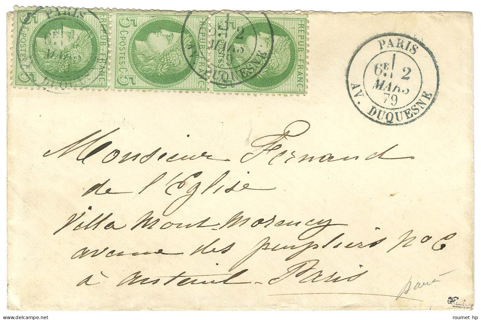 Càd Bleu PARIS / AV. DUQUESNE / N° 53 Sur Lettre Adressée Localement. 1879. - SUP. - 1871-1875 Cérès