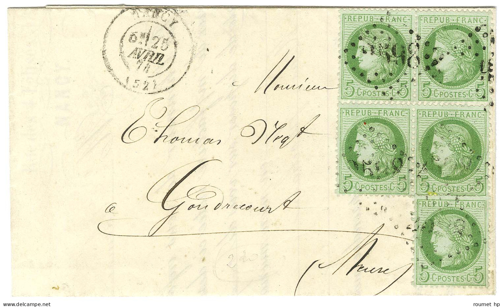 GC 2598 / N° 53 Paire (2) + 1 Ex Càd T 17 NANCY (52) Sur Lettre Pour Gondrecourt. 1874. - TB / SUP. - 1871-1875 Cérès