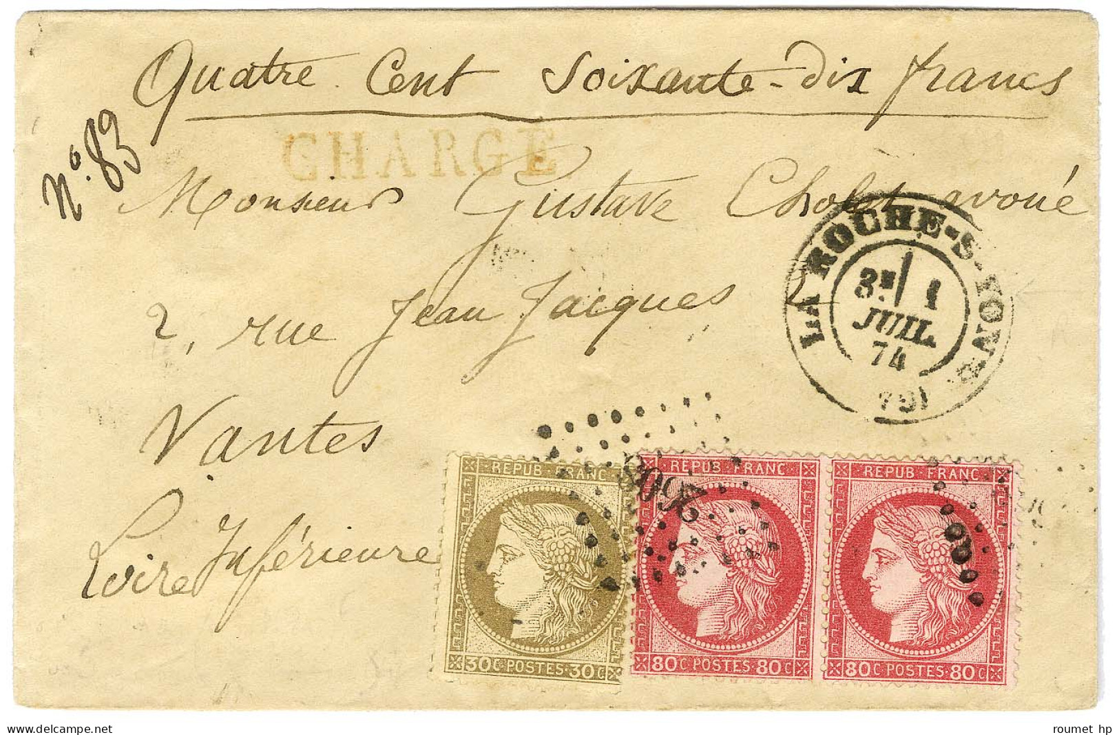 PC Du GC 2608 / N° 56 + 57 Paire Càd (type Spécial) LA ROCHE-S-YON (79) Sur Lettre Chargée Pour Nantes. 1874. - TB / SUP - 1871-1875 Cérès