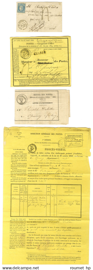 GC / N° 60 Càd T 17 VALENCIENNES (57) Taxe Tampon 4 Sur Lettre Avec Timbre Ayant Déjà Servi Pour Le Quesnoy + 2 Document - 1871-1875 Cérès