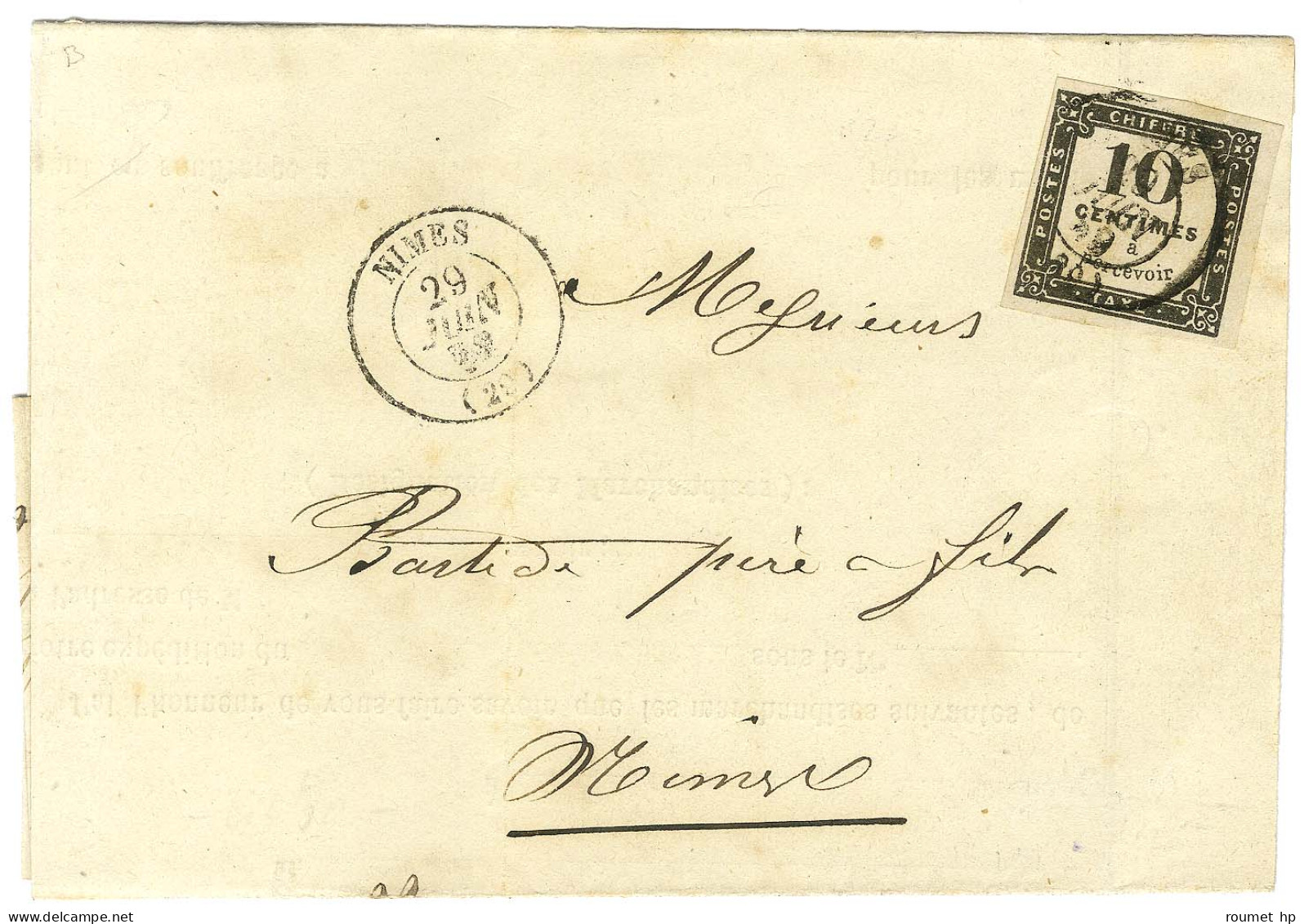 Càd T 15 NIMES (29) / Taxe N° 1 Belles Marges Sur Lettre Locale. 1859. - TB / SUP. - R. - 1859-1959 Lettres & Documents