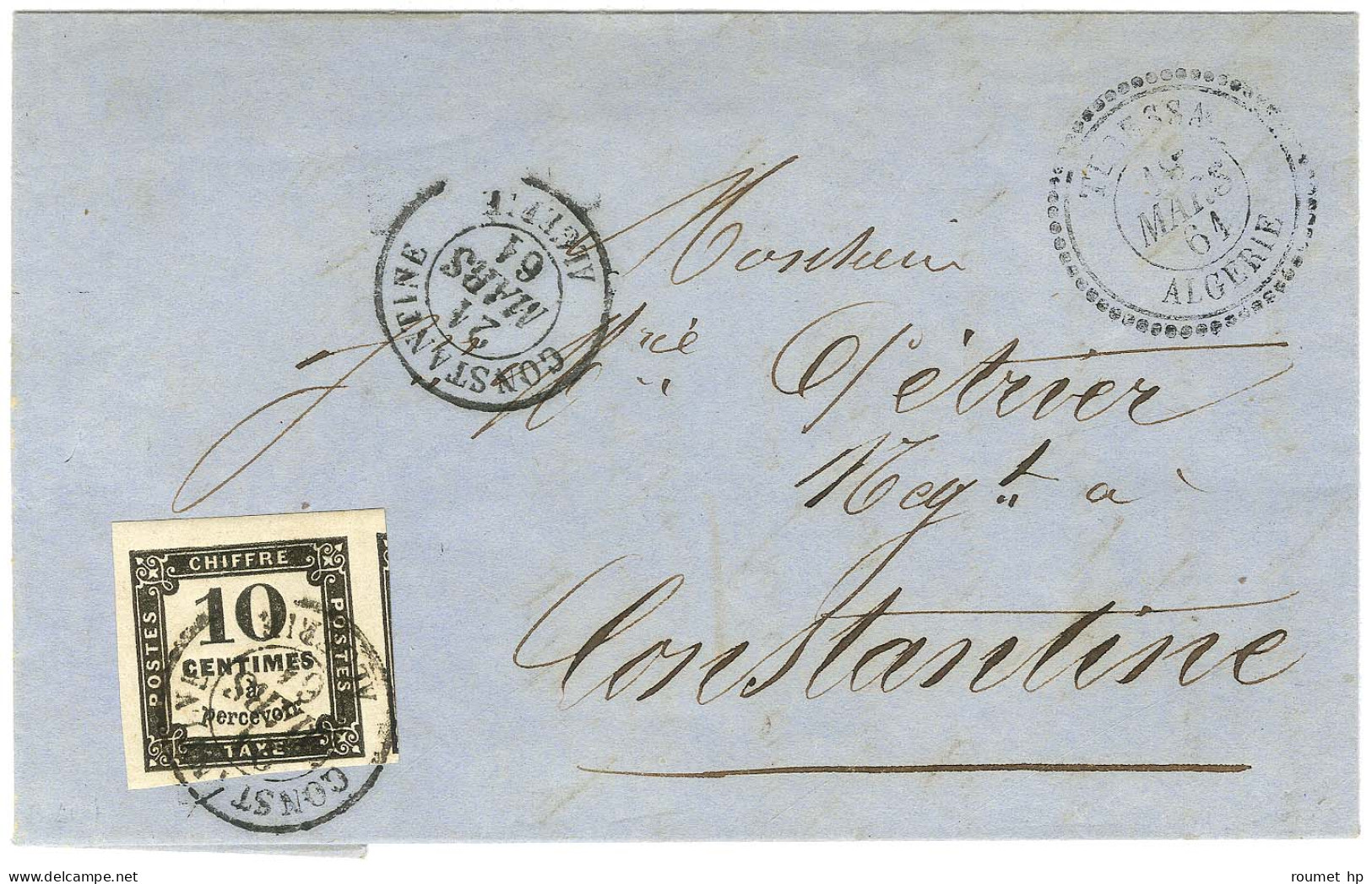 Càd TEBESSA / ALGERIE Sur Lettre Locale Non Affranchie Pour Constantine. A L'arrivée, Càd CONSTANTINE / ALGERIE / Taxe N - 1859-1959 Brieven & Documenten