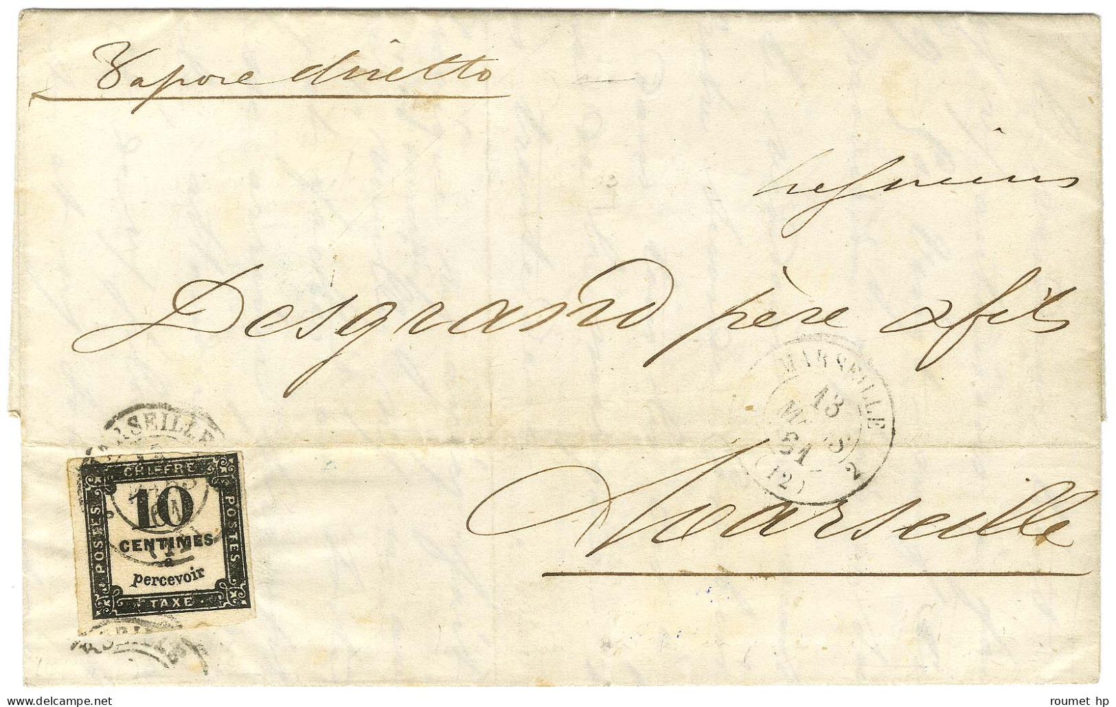 Càd T 15 2 MARSEILLE 2 (12) / Taxe N° 2 Sur Lettre Avec Texte Daté De Naples (Italie) Le 9 Mars 1862 Acheminée Jusqu'à M - 1859-1959 Covers & Documents