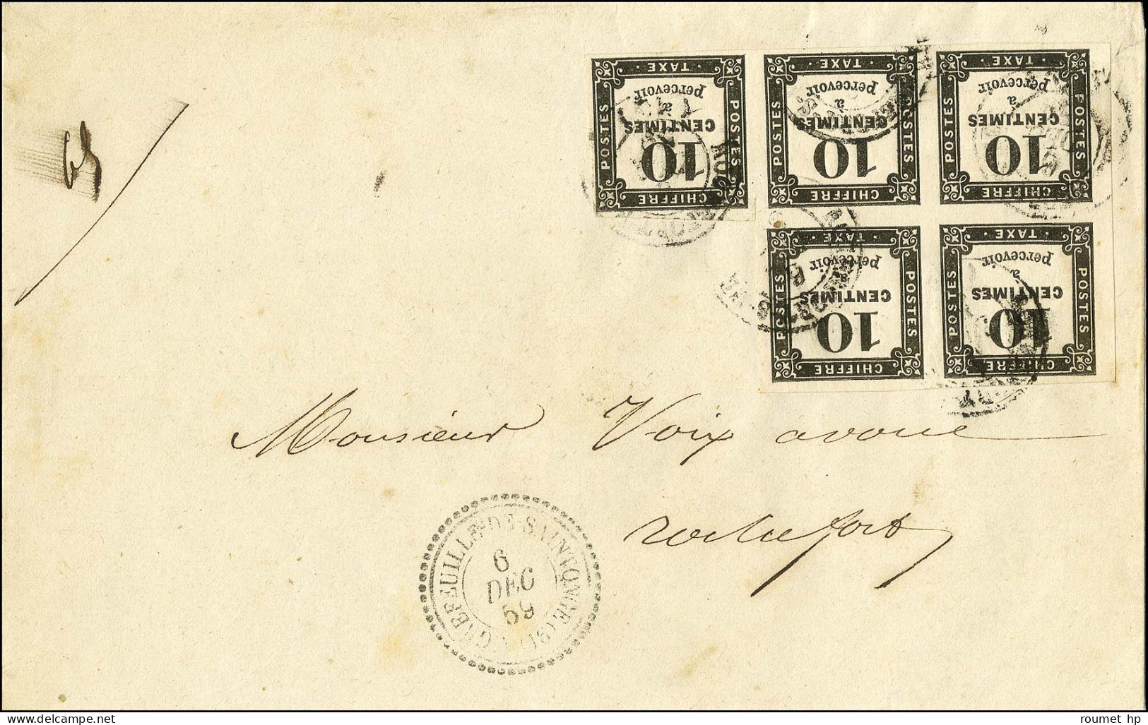 Càd T 22 AIGREFEUILLE DE SAINTONGE (16) Sur Lettre Locale 5 Ports Non Affranchie Pour Rochefort. Au Recto, Càd T 15 ROCH - 1859-1959 Lettres & Documents