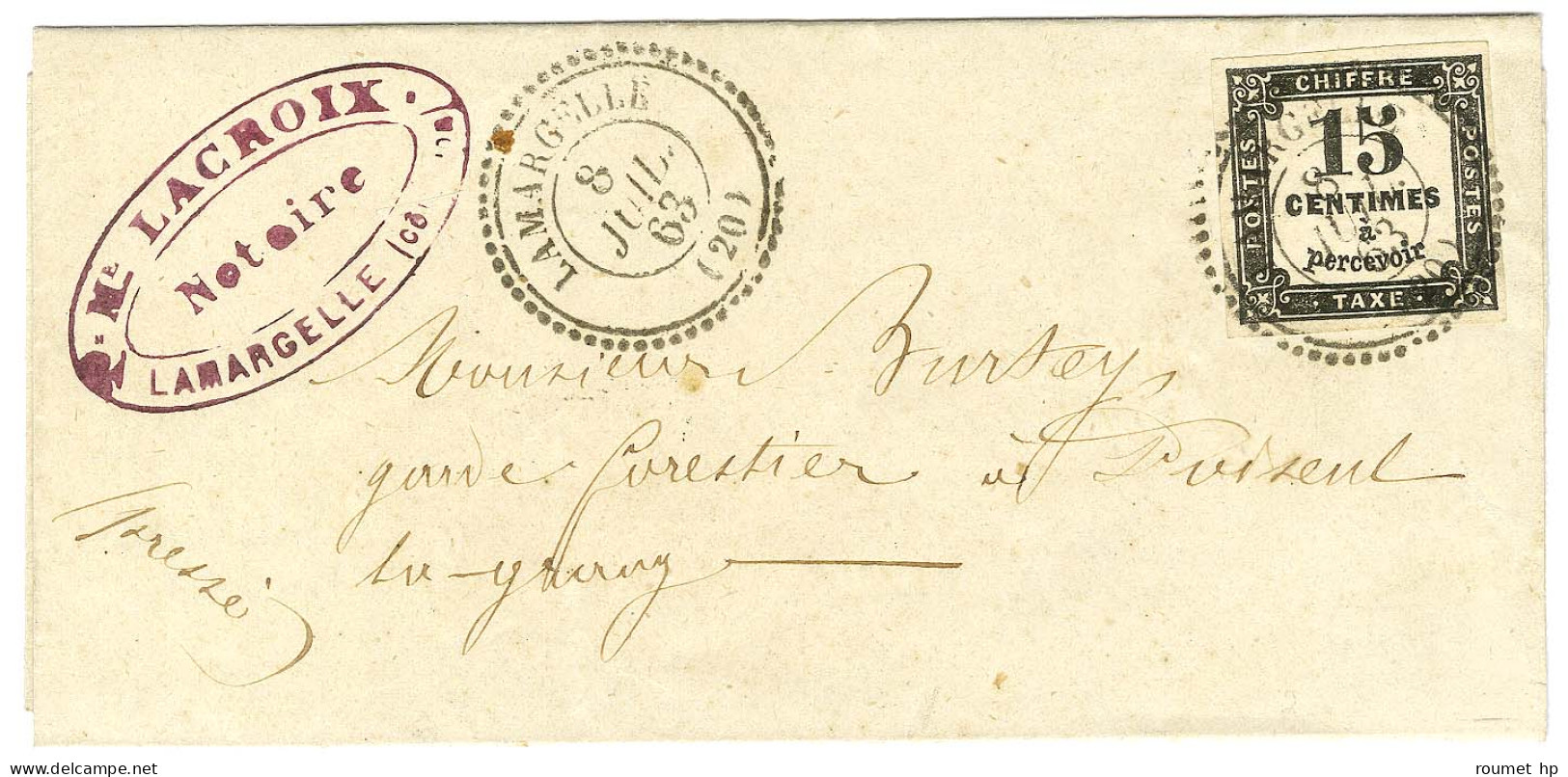 Càd T 22 LAMARGELLE (20) / Taxe N° 3 Belles Marges Sur Lettre Avec Texte Adressée Localement. 1863. - SUP. - R. - 1859-1959 Briefe & Dokumente