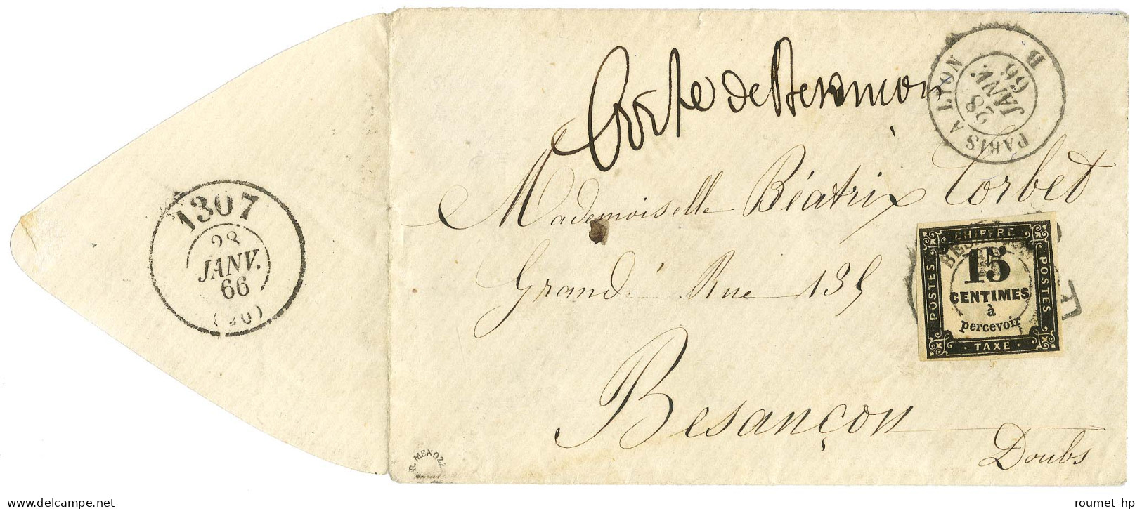 Càd Ambulant PARIS A LYON / B 28 JANV. 66 Taxe 30 DT Et Mention Manuscrite '' Boite De Besançon '' Sur Lettre Territoria - 1859-1959 Brieven & Documenten