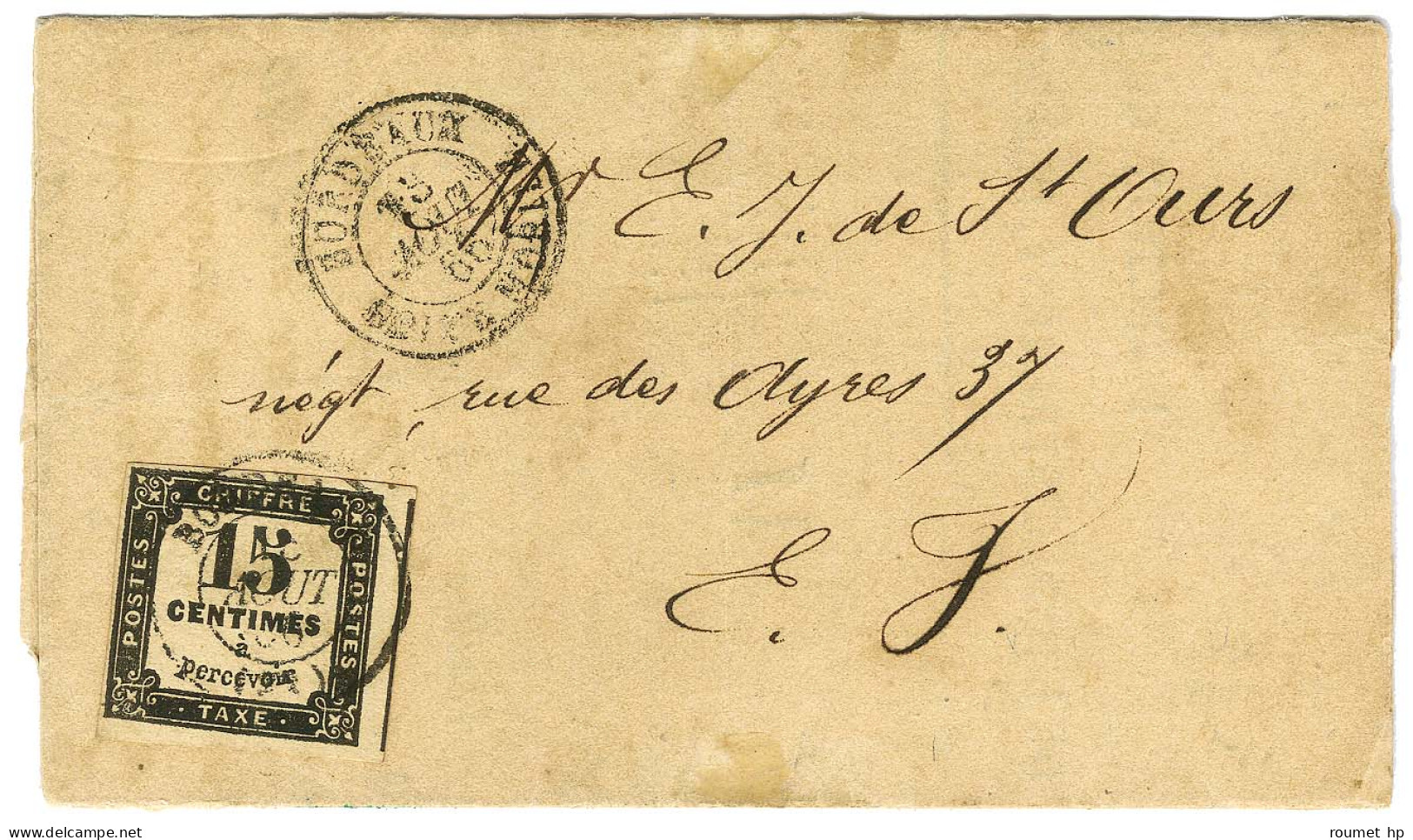 Càd BORDEAUX / BOITE MOBILE Sur Lettre Avec Texte Pour Bordeaux. Au Recto, Càd T 15 BORDEAUX (32) / Taxe N° 3. 1866. - T - 1859-1959 Cartas & Documentos