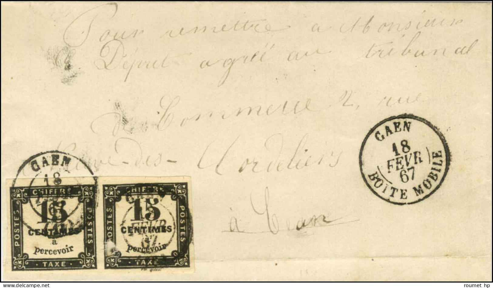 Càd CAEN / BOITE MOBILE Sur Lettre Non Affranchie Adressée Localement. Au Recto, Càd T 15 CAEN (13) / Timbre-taxe N° 3 P - 1859-1959 Cartas & Documentos