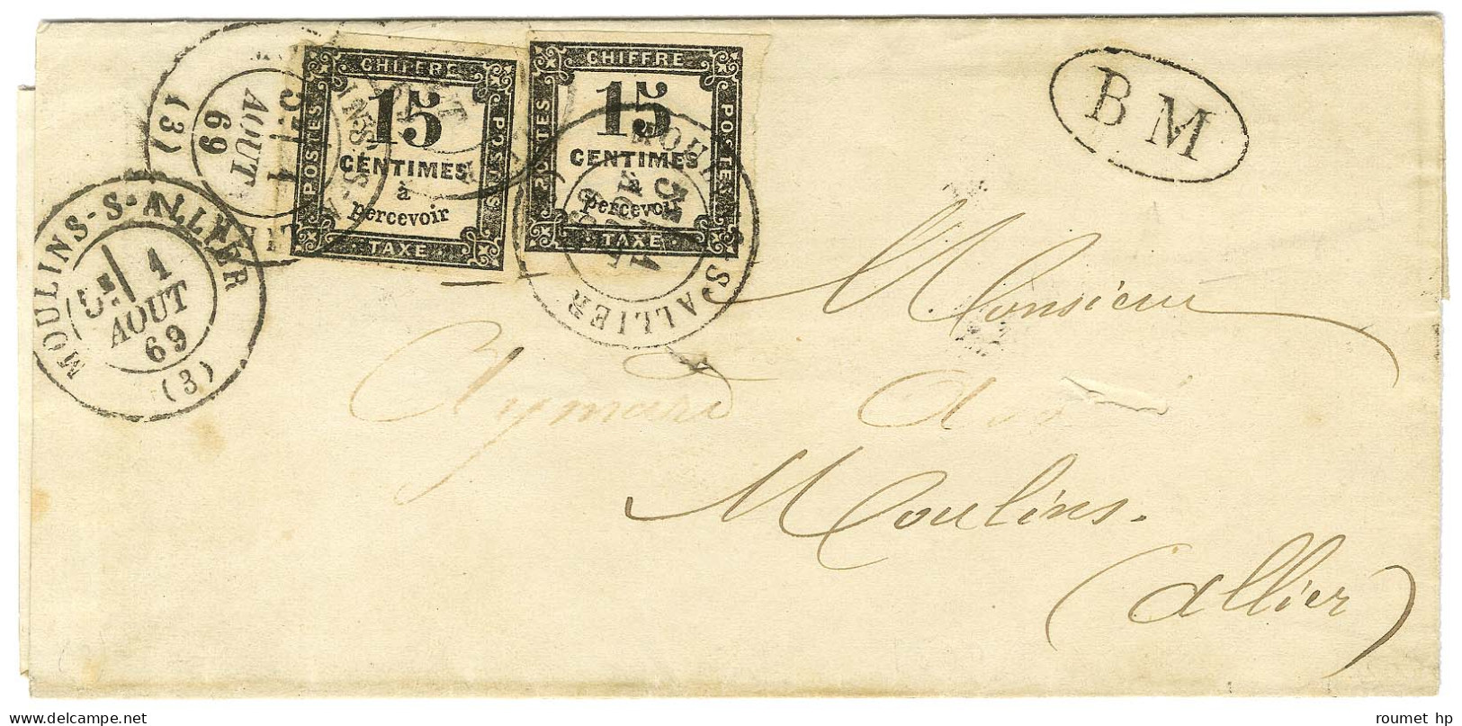 Lettre Avec Texte Daté De Souvigny Le 1er Août 69 Remise à La Boite Mobile Pour Moulins. Au Recto, Càd T 17 MOULINS-S-AL - 1859-1959 Briefe & Dokumente