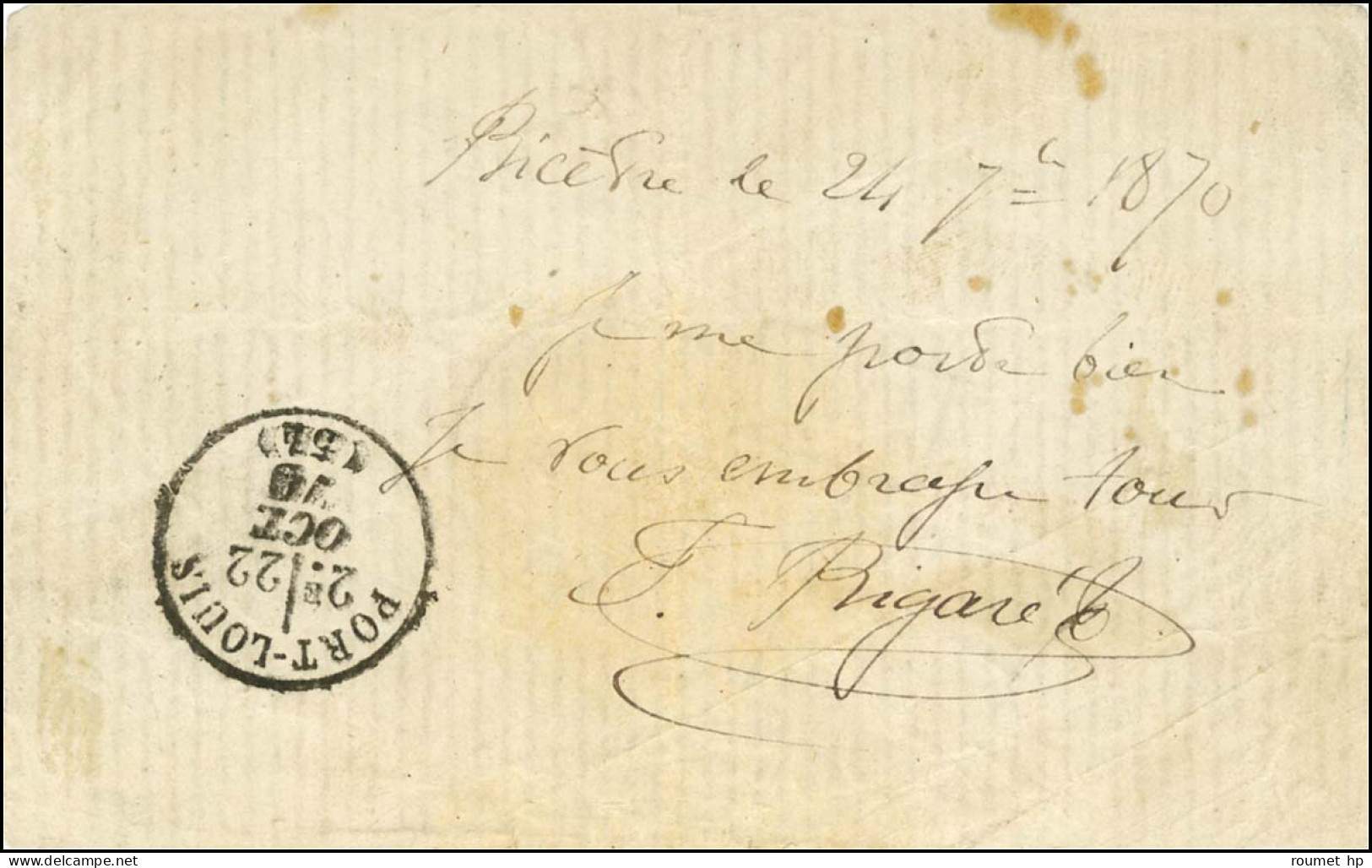 Càd PARIS / LA MAISON-BLANCHE 26 SEPT. 70 + P.P. Et Très Rare Griffe Encadrée Bleue MARINS / DE / LORIENT Sur Papillon D - Oorlog 1870