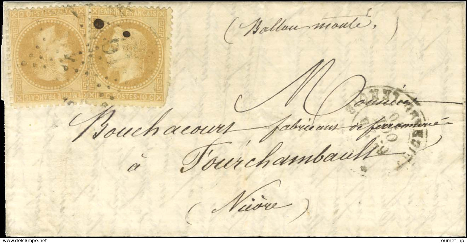 Etoile 19 / N° 28 (2) Càd PARIS / BD RICHARD LENOIR 24 OCT. 70 Sur Lettre Pour Fourchambault (Nièvre). Au Verso, Càd D'a - Guerra De 1870