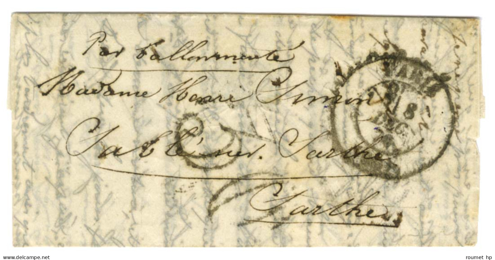 Càd PARIS (60) 8 DEC. 70 Taxe 30 DT Sur Lettre Avec Texte Daté De Fontenay Sous Bois Pour Sablé-s-Sarthe. Au Verso, Càd  - Guerra De 1870