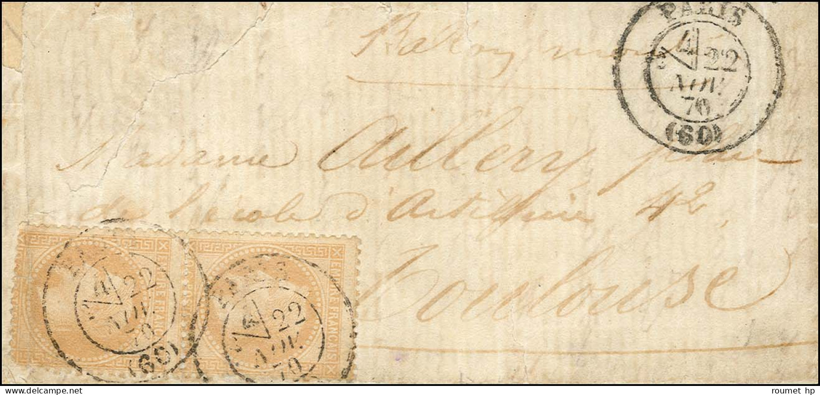 Càd PARIS (60) (section De Levée) 22 NOV. 70 / N° 28 (2, 1ex Def) Sur Lettre Pour Toulouse (courrier De Tunet) Sans Càd  - Krieg 1870